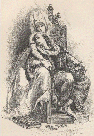 Odinette de Champdivers et Charles VI de France - gravure - Histoire de France par François GUIZOT - 1875